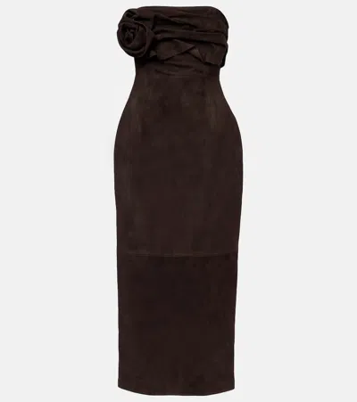 Magda Butrym Floral-appliqué Suede Midi Dress In Brown
