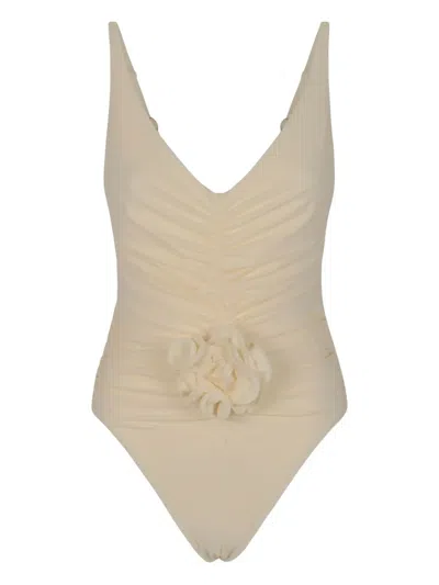 Magda Butrym Floral-appliqué Swimsuit In Neutral