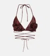 Magda Butrym Lycra Rose Decorated Triangular Bikini Top In Brown