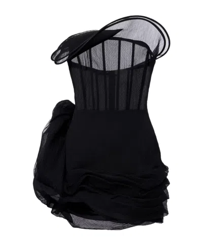Magda Butrym Floral-appliqué Tulle Corset Dress In Black