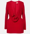 Magda Butrym Womens Red Floral-appliqué Long-sleeve Wool-blend Stretch-crepe Mini Dress In Red