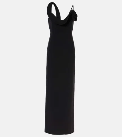 Magda Butrym Floral-appliqué Wool-blend Gown In Black