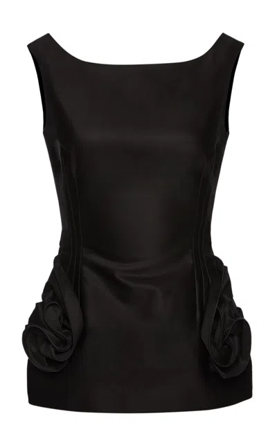 Magda Butrym Floral Appliqued Cotton Top In Black
