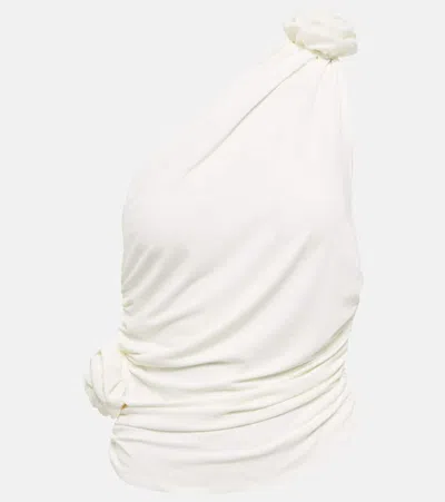 Magda Butrym One-shoulder Top With 3d Floral Applications In Neutral