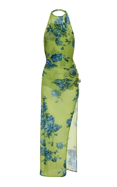 Magda Butrym Floral Appliqued Slit Dress In Green