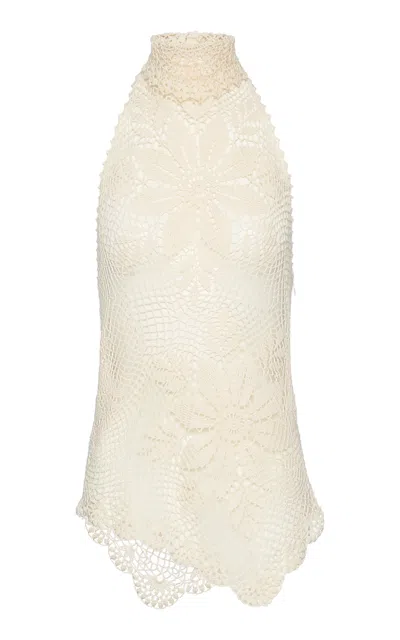 Magda Butrym Floral Crochet Cotton Top In Ivory