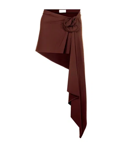 Magda Butrym Floral-detailed Draped Mini Skirt In Brown