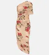 Magda Butrym Draped High Neck Midi Dress In Beige Print In Beige