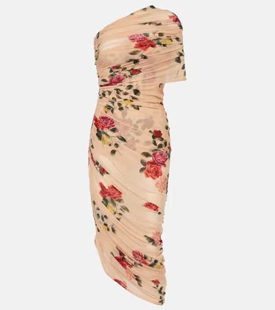 MAGDA BUTRYM FLORAL DRAPED ONE-SHOULDER MIDI DRESS