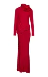 Magda Butrym Floral-embellished Jersey Maxi Dress In Red
