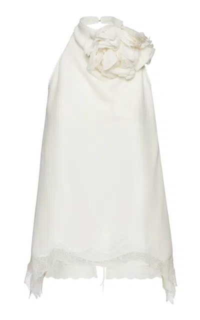 Magda Butrym Floral-embellished Silk Halter Top In White