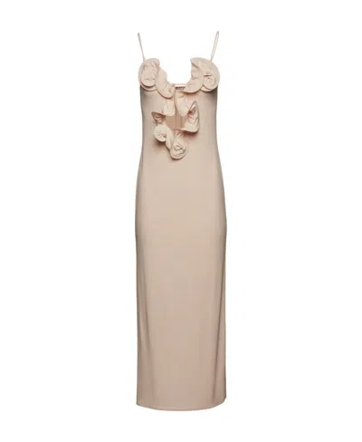 Magda Butrym Floral Embellished Spaghetti Strap Midi Dress In Nude