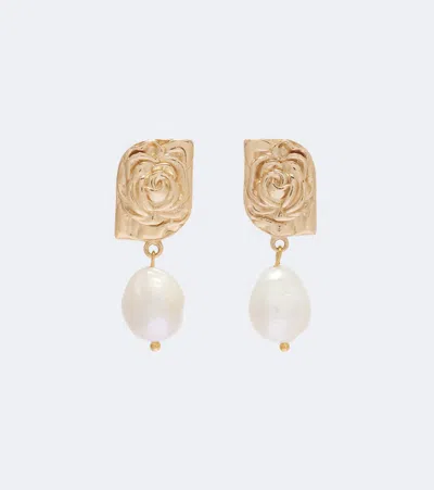 Magda Butrym Floral Faux-pearl Drop Earrings In Gold