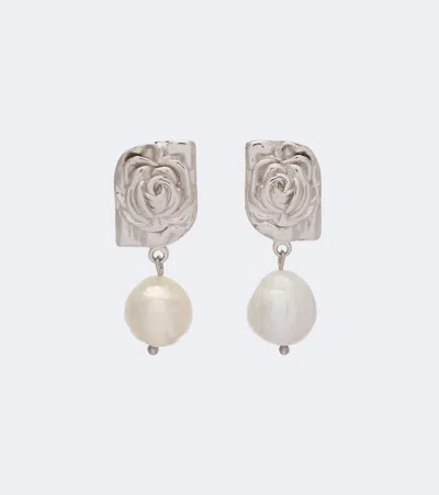 Magda Butrym Floral Faux-pearl Drop Earrings In Silver