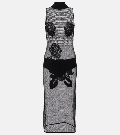 Magda Butrym Floral Mesh Midi Dress In Black