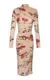 Magda Butrym Draped High Neck Midi Dress In Beige Print In Floral