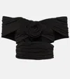 Magda Butrym Floral Off-shoulder Ruched Crop Top In Black