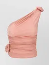Magda Butrym Rosette One-shoulder Stretch-silk Top In Pink