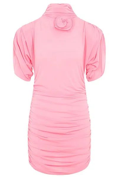 Magda Butrym Draped 3d Flower Appliqué Mini Dress In Pink