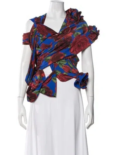 Pre-owned Magda Butrym Floral Print Asymmetrical Top In Multi