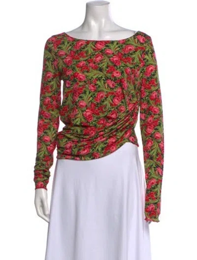Pre-owned Magda Butrym Floral Print Bateau Neckline Top In Multi