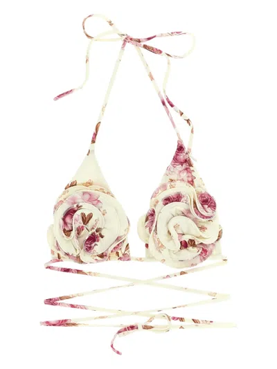 Magda Butrym Strappy Triangle Bikini Top In Cream Floral Print In Multi