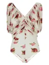 Magda Butrym Draped Sleeves Floral Pattern Bodysuit In Neutrals