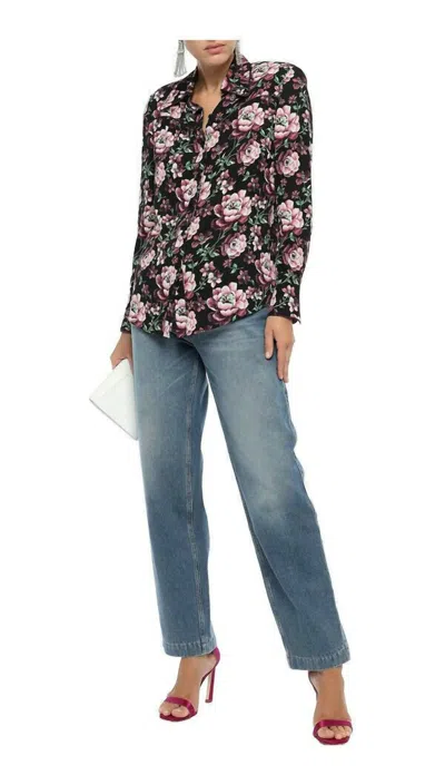 Magda Butrym Floral Print Button Down Silk Blouse In Multicolor