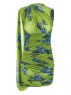 Magda Butrym Draped Floral One Shoulder Ruched Dress In Green