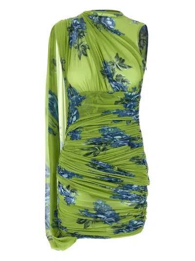 Magda Butrym Floral-print Draped Mini Dress In Green