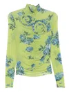 Magda Butrym Embellished Floral High Neck Ruched Top In Green