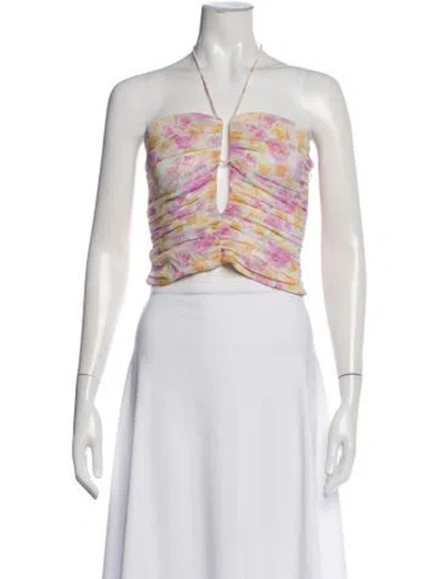 Pre-owned Magda Butrym Floral Print Halterneck Crop Top In White