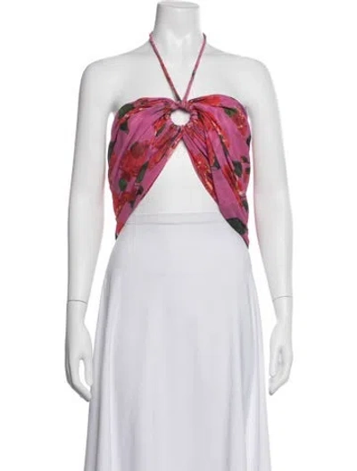Pre-owned Magda Butrym Floral Print Halterneck Top In Blue/white