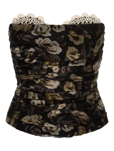 Magda Butrym Floral-print Lace-detail Top In Black