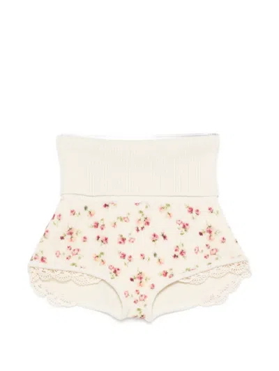 Magda Butrym Floral-print Lace Shorts In Neutral