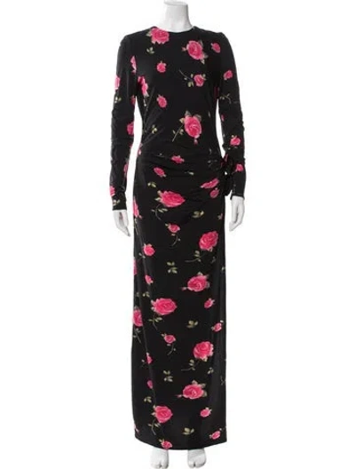 Pre-owned Magda Butrym Floral Print Long Dress In Black