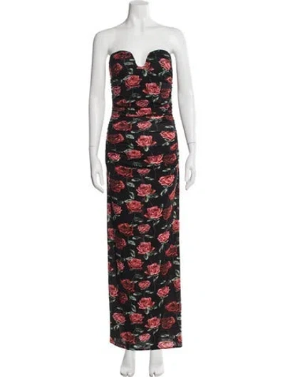 Pre-owned Magda Butrym Floral Print Long Dress In Black