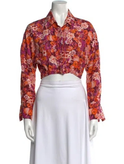 Pre-owned Magda Butrym Floral Print Long Sleeve Crop Top In Red