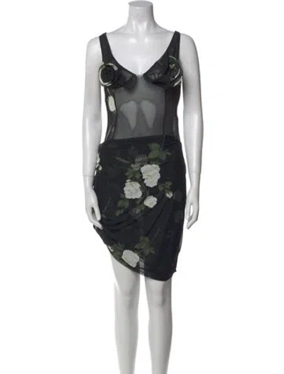 Pre-owned Magda Butrym Floral Print Mini Dress In Black