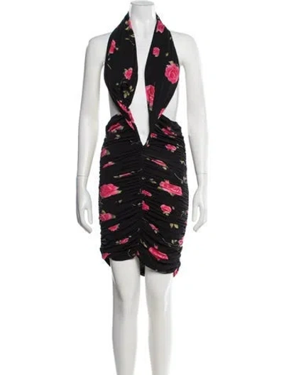 Pre-owned Magda Butrym Floral Print Mini Dress In Black