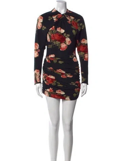 Pre-owned Magda Butrym Floral Print Mini Dress In Black
