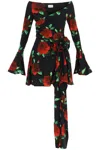 Magda Butrym Black Flared Mini-dress With Floral Print All-over In Viscose Woman In Black Print (black)