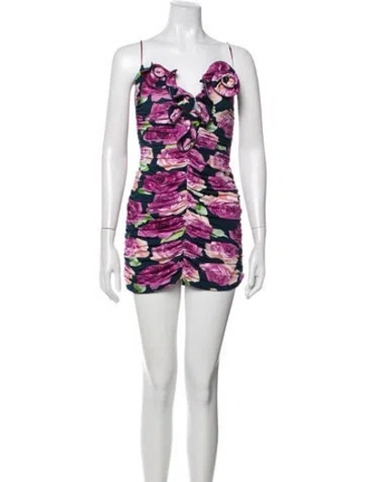 Pre-owned Magda Butrym Floral Print Mini Dress In Purple