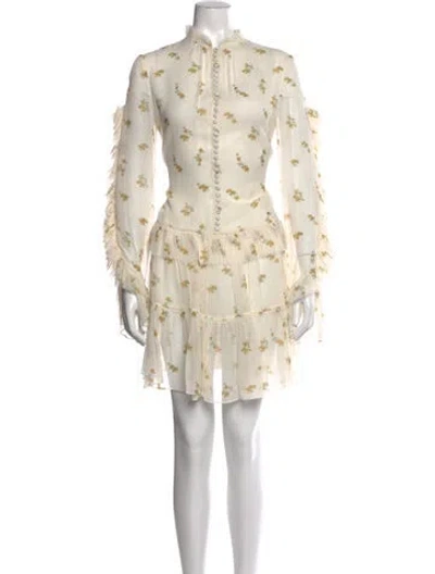 Pre-owned Magda Butrym Floral Print Mini Dress In White