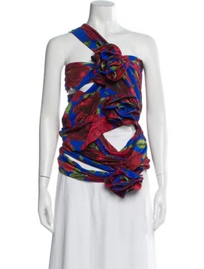 Pre-owned Magda Butrym Floral Print One-shoulder Top In Red