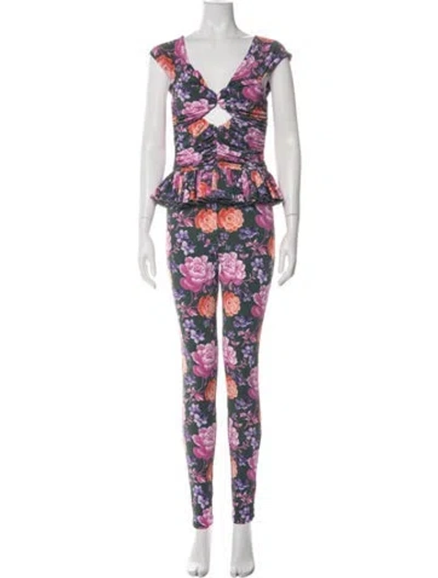 Pre-owned Magda Butrym Floral Print Pant Set In Green