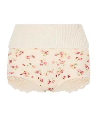 Magda Butrym Floral Print Ribbed Knit Shorts In Neutral