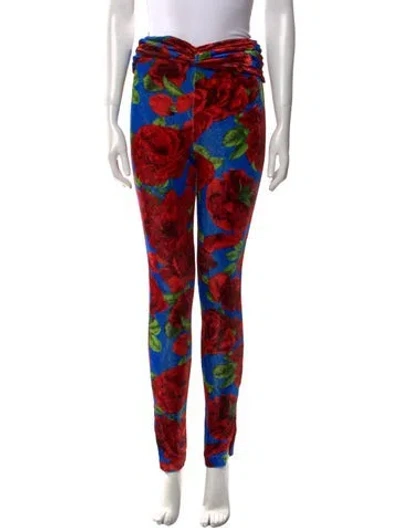 Pre-owned Magda Butrym Floral Print Skinny Leg Pants In Red