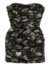 Magda Butrym Strapless Ruched Silk Mini Dress In Black Print In Black