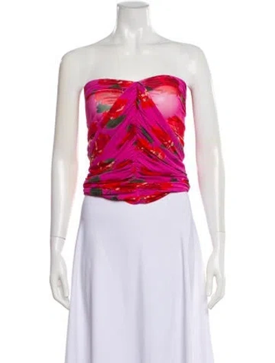 Pre-owned Magda Butrym Floral Print Strapless Top In Pink